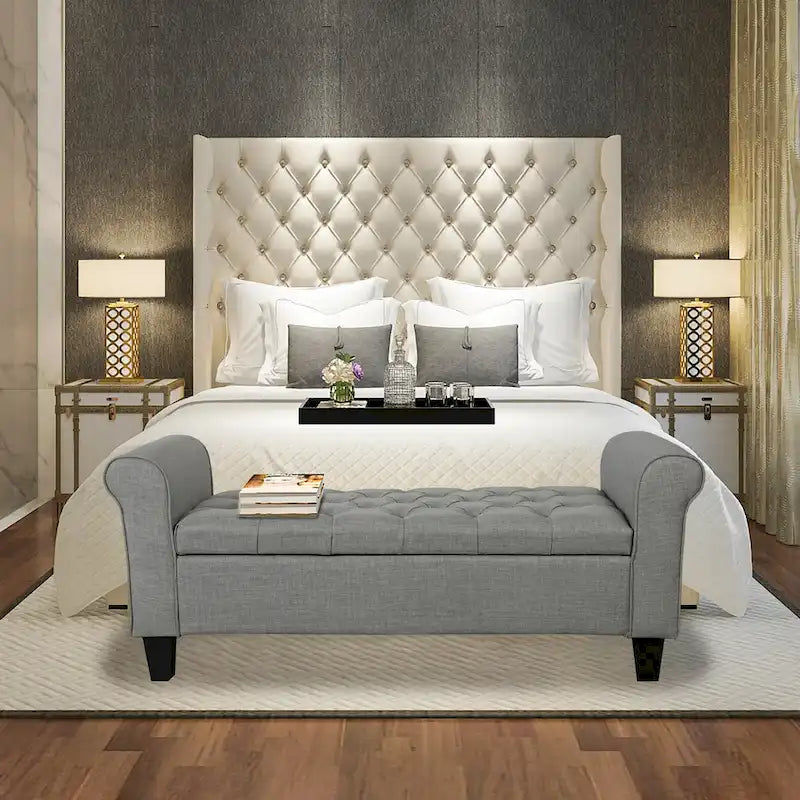Porthos Home Theon Fabric Button-Tufted Flip-Top Storage Bench 2