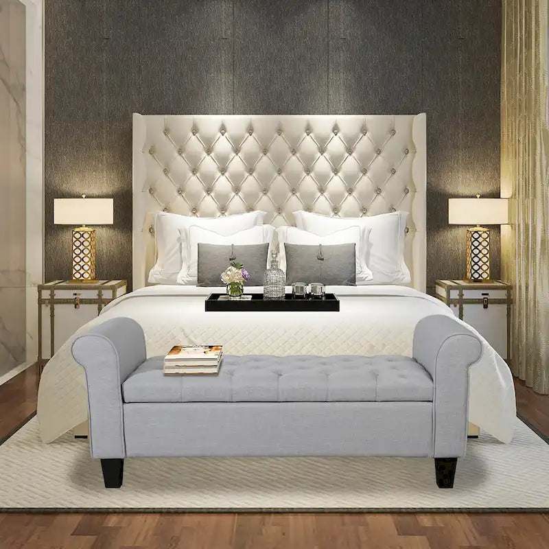 Porthos Home Theon Fabric Button-Tufted Flip-Top Storage Bench 3