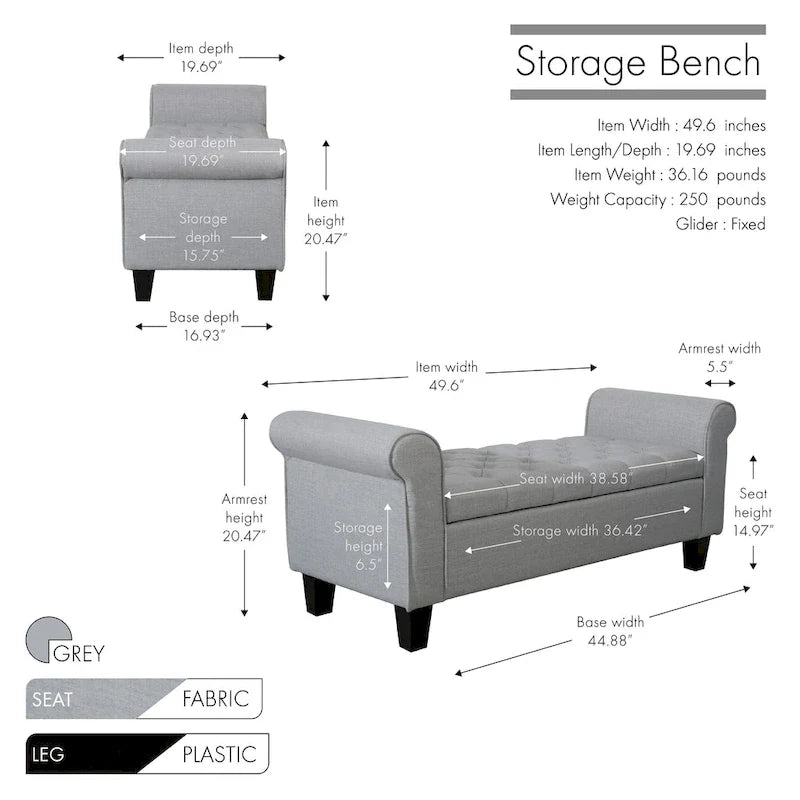 Porthos Home Theon Fabric Button-Tufted Flip-Top Storage Bench 8