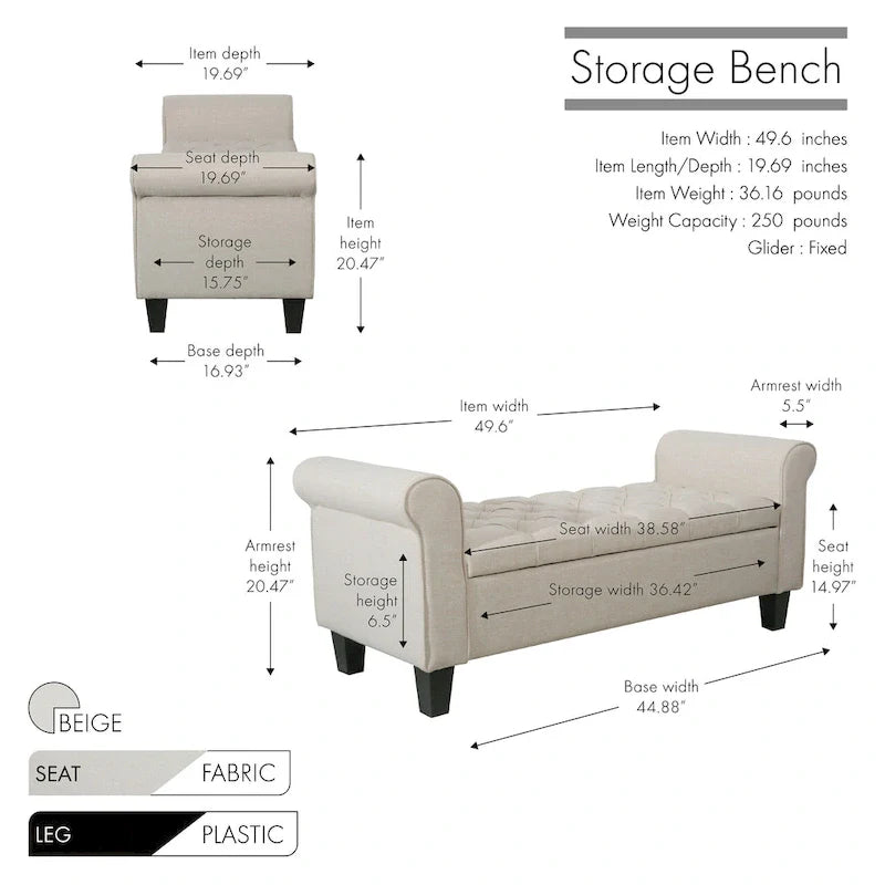 Porthos Home Theon Fabric Button-Tufted Flip-Top Storage Bench 14