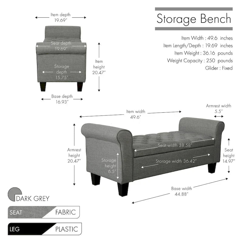Porthos Home Theon Fabric Button-Tufted Flip-Top Storage Bench 20