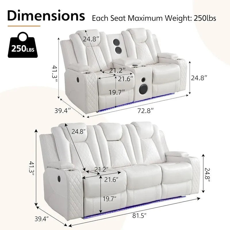 Black Power Reclining Sofa with Wireless Charger, Reading Light, Faux Leather, LED Lighting, AC/USB Ports, and Cup Holder for Living Room 28