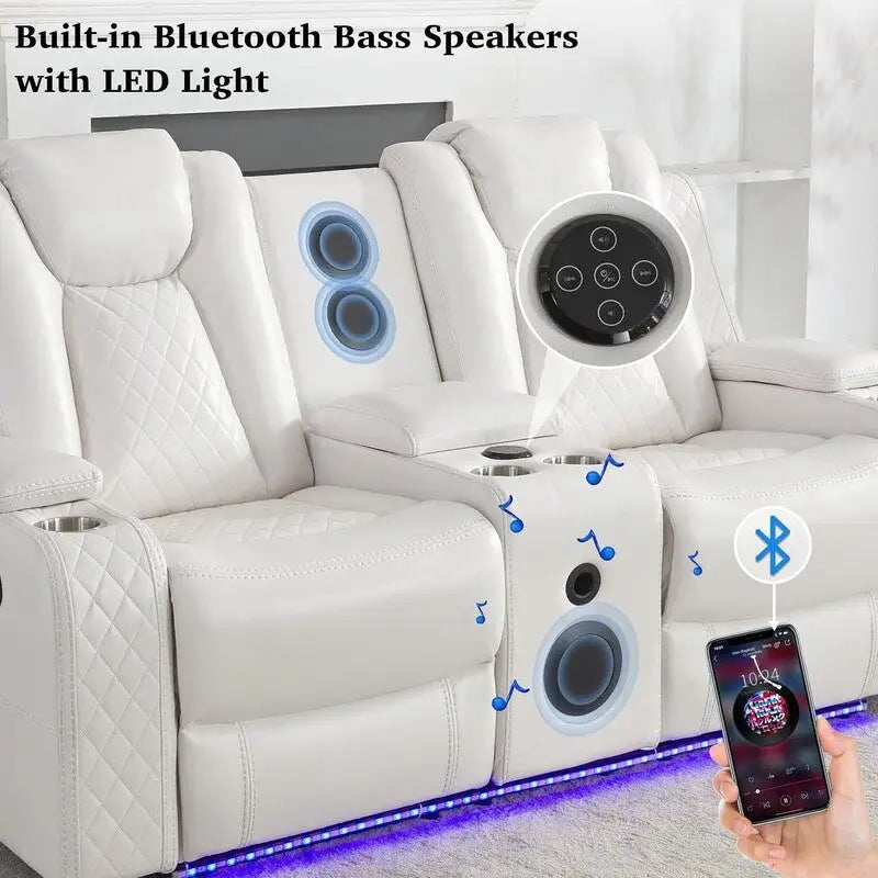 Black Power Reclining Sofa with Wireless Charger, Reading Light, Faux Leather, LED Lighting, AC/USB Ports, and Cup Holder for Living Room 30