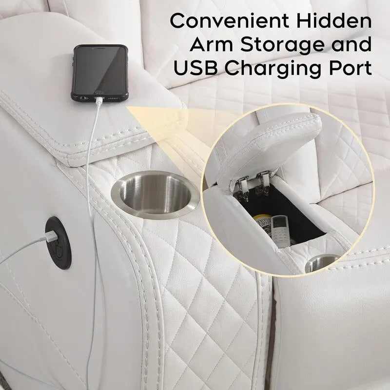 Black Power Reclining Sofa with Wireless Charger, Reading Light, Faux Leather, LED Lighting, AC/USB Ports, and Cup Holder for Living Room 32