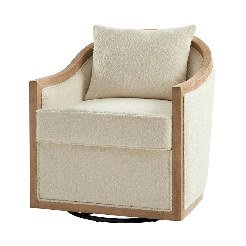 Oswald Jess Farmhouse Solid Wood Swivel Barrel Chair with Toss Pillows by HULALA HOME