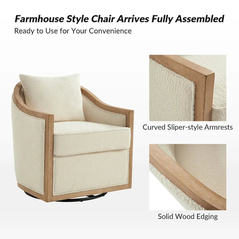 Oswald Jess Farmhouse Solid Wood Swivel Barrel Chair with Toss Pillows by HULALA HOME 6