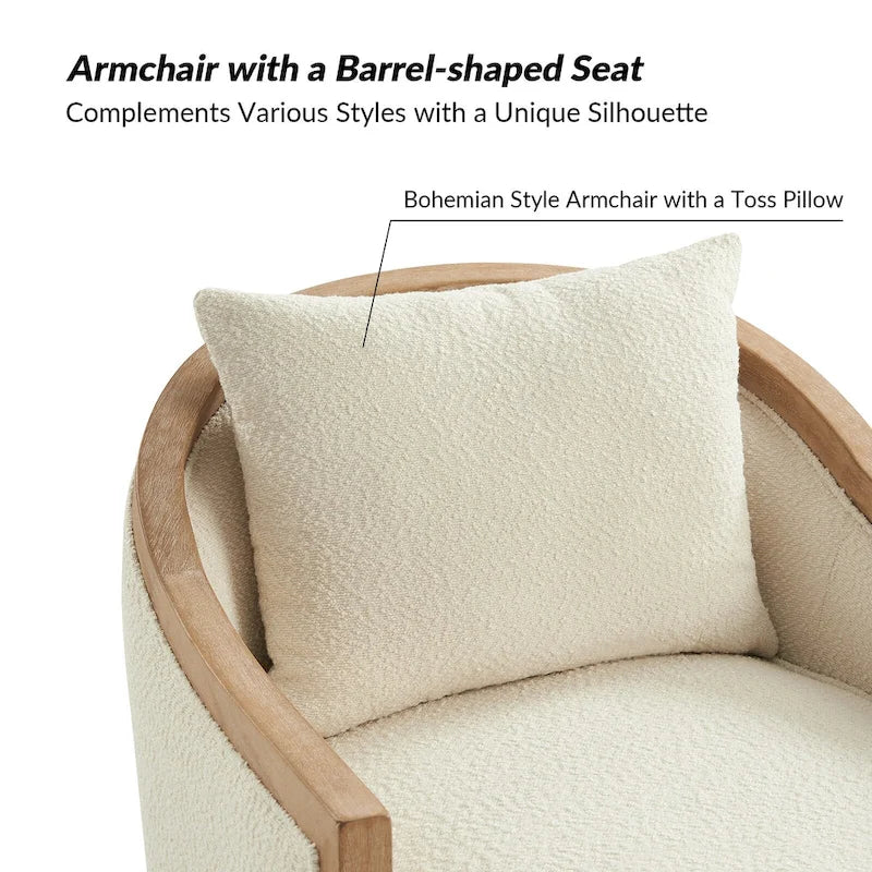 Oswald Jess Farmhouse Solid Wood Swivel Barrel Chair with Toss Pillows by HULALA HOME 7