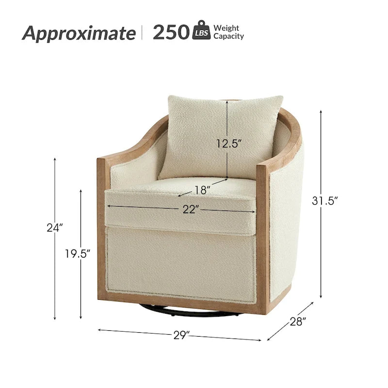 Oswald Jess Farmhouse Solid Wood Swivel Barrel Chair with Toss Pillows by HULALA HOME 8