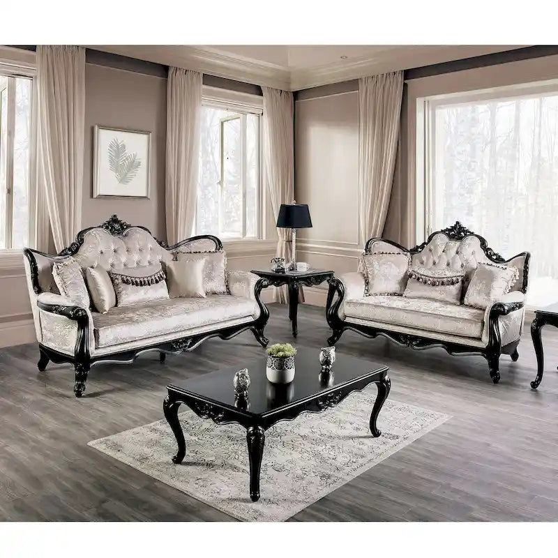 Clarissa Traditional Sofa Set by Furniture of America - Featuring Button Tufted Back and Accent Pillows 36
