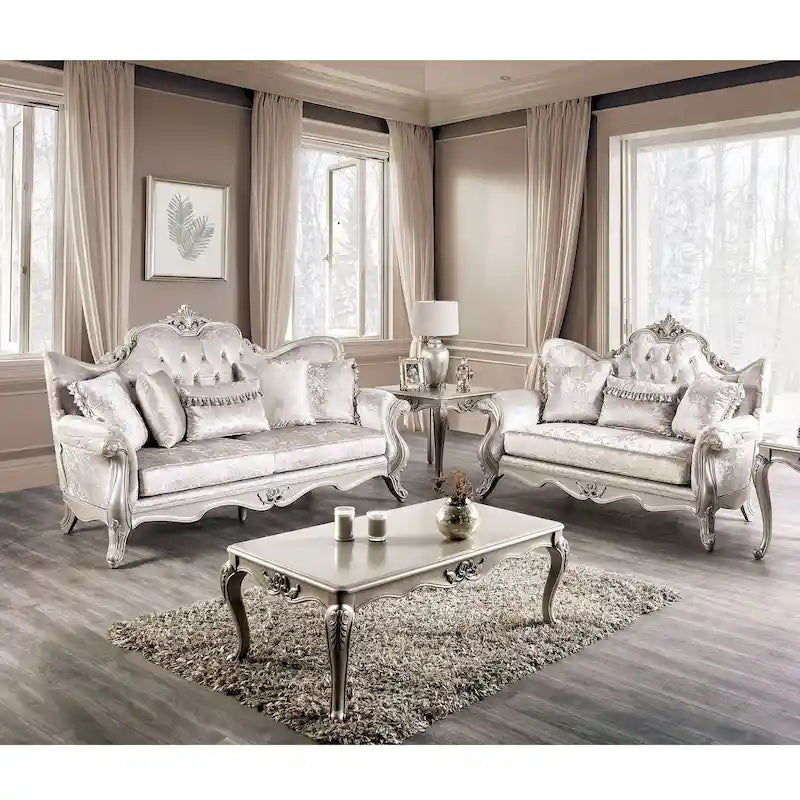 Clarissa Traditional Sofa Set by Furniture of America - Featuring Button Tufted Back and Accent Pillows 37