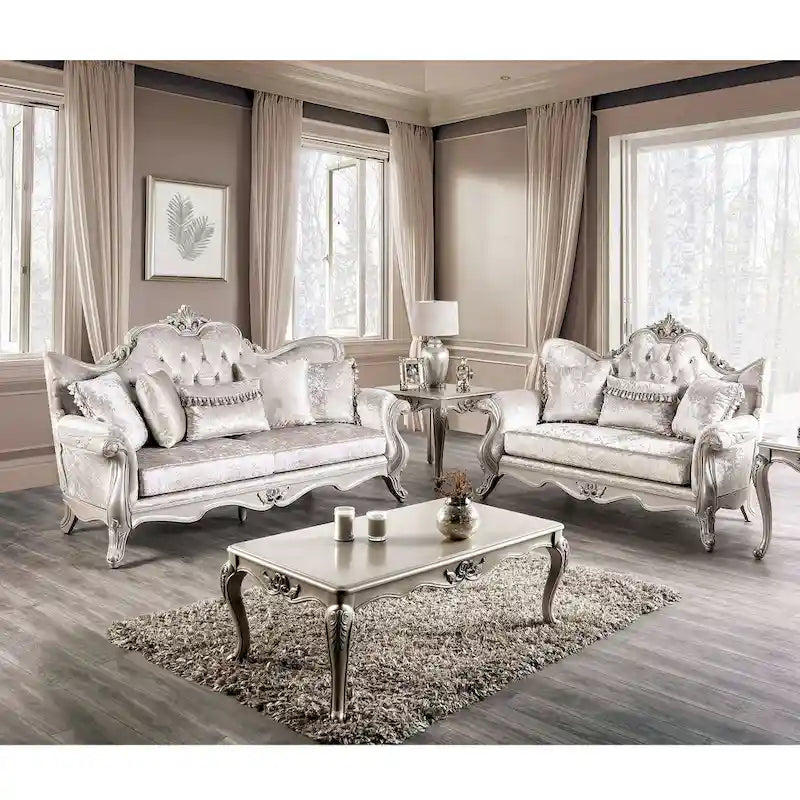 Clarissa Traditional Sofa Set by Furniture of America - Featuring Button Tufted Back and Accent Pillows 1
