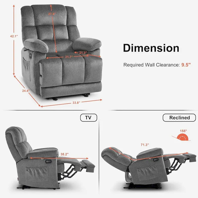 MCombo Heated Massage Electric Recliner Chair for Living Room - Fabric R6233 5