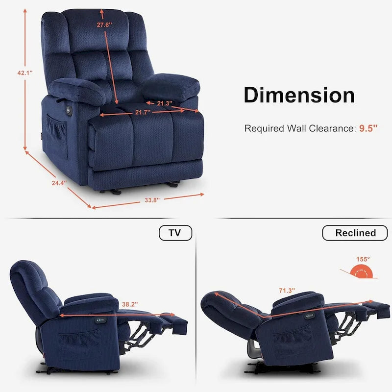 MCombo Heated Massage Electric Recliner Chair for Living Room - Fabric R6233 12