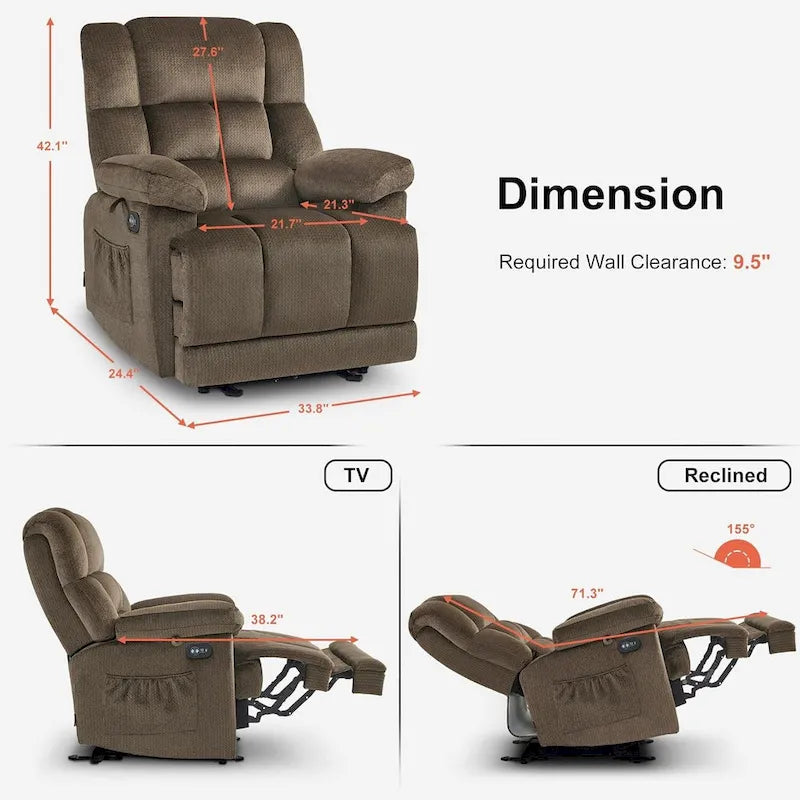 MCombo Heated Massage Electric Recliner Chair for Living Room - Fabric R6233 18