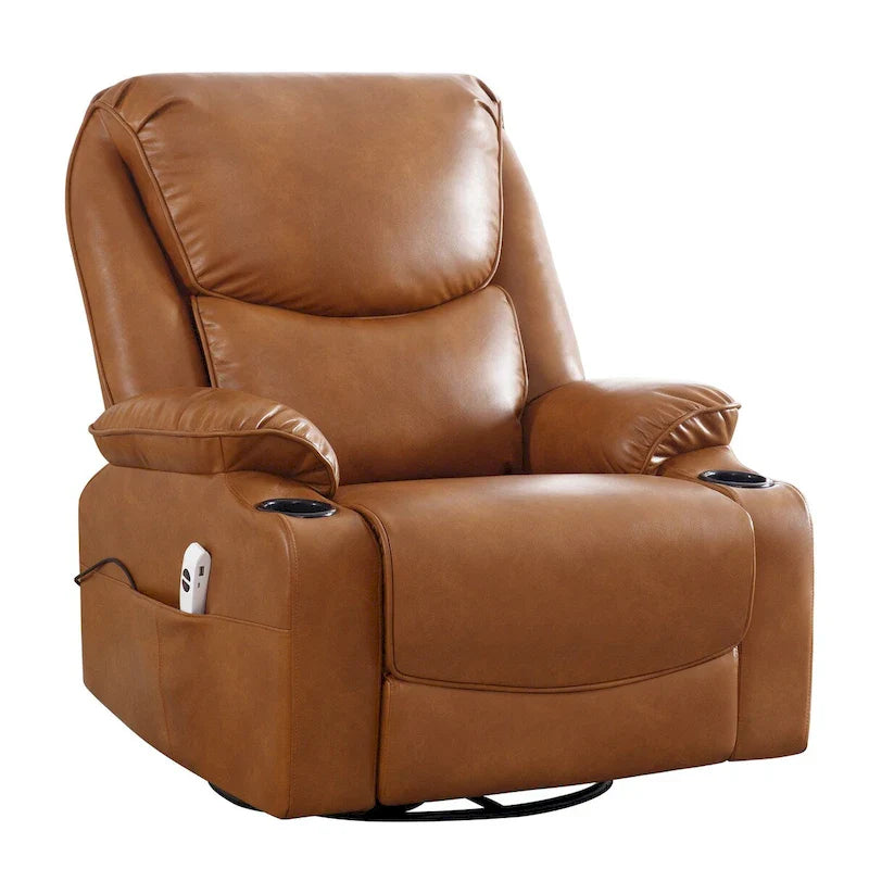 HOMYKA 34.2-Inch Wide Faux Leather Swivel Rocking Power Recliner Chair with USB Charging Port 26
