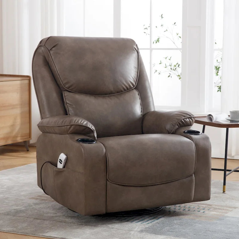 HOMYKA 34.2-Inch Wide Faux Leather Swivel Rocking Power Recliner Chair with USB Charging Port 1