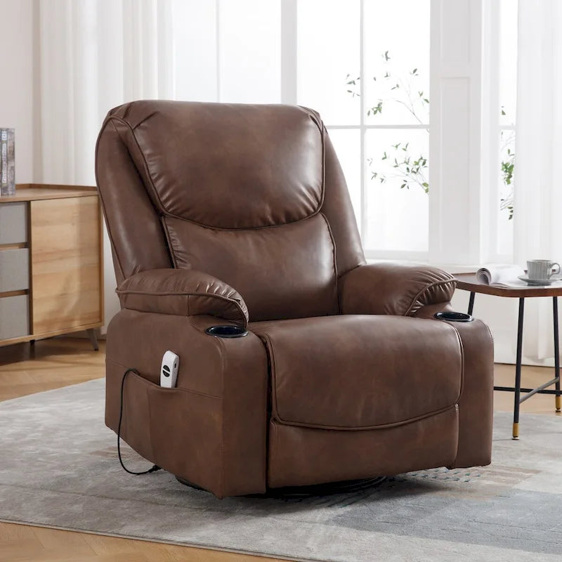 HOMYKA 34.2-Inch Wide Faux Leather Swivel Rocking Power Recliner Chair with USB Charging Port 2
