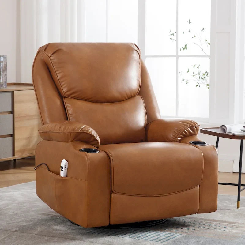 HOMYKA 34.2-Inch Wide Faux Leather Swivel Rocking Power Recliner Chair with USB Charging Port 3