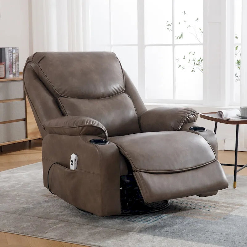 HOMYKA 34.2-Inch Wide Faux Leather Swivel Rocking Power Recliner Chair with USB Charging Port 4