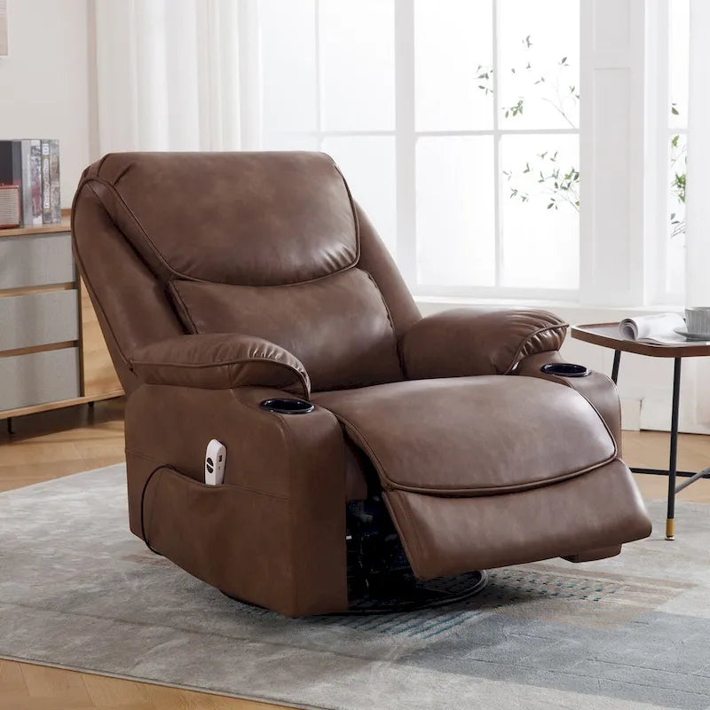 HOMYKA 34.2-Inch Wide Faux Leather Swivel Rocking Power Recliner Chair with USB Charging Port 5