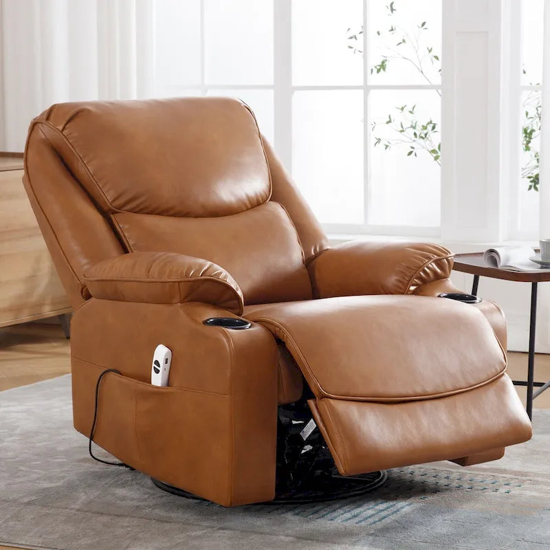 HOMYKA 34.2-Inch Wide Faux Leather Swivel Rocking Power Recliner Chair with USB Charging Port 6