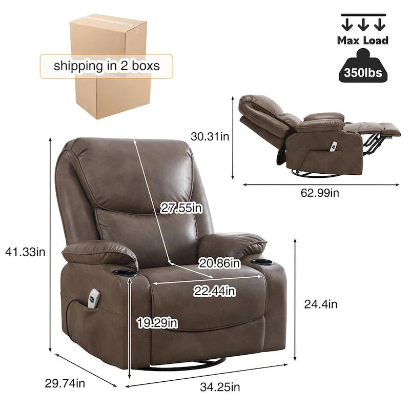 HOMYKA 34.2-Inch Wide Faux Leather Swivel Rocking Power Recliner Chair with USB Charging Port 7
