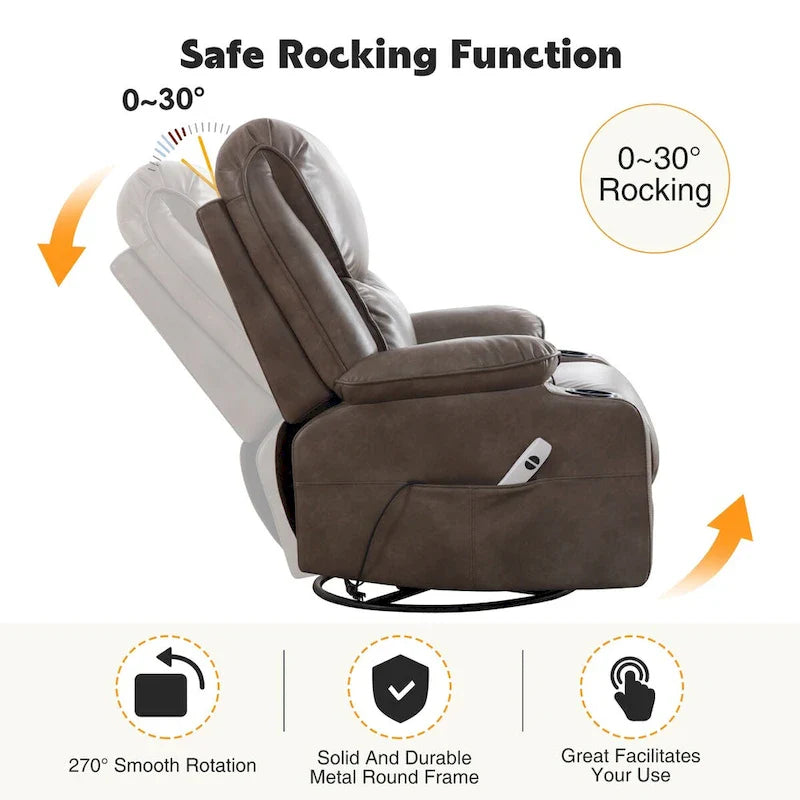 HOMYKA 34.2-Inch Wide Faux Leather Swivel Rocking Power Recliner Chair with USB Charging Port 9