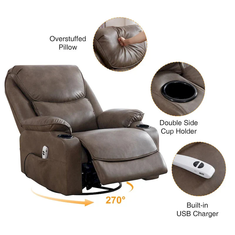 HOMYKA 34.2-Inch Wide Faux Leather Swivel Rocking Power Recliner Chair with USB Charging Port 10