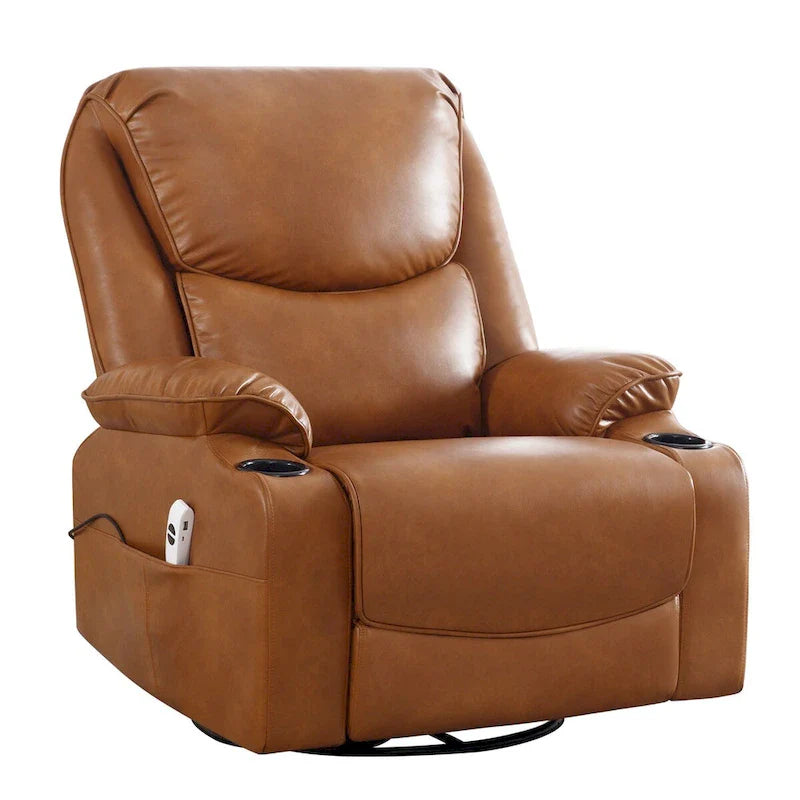 HOMYKA 34.2-Inch Wide Faux Leather Swivel Rocking Power Recliner Chair with USB Charging Port 12