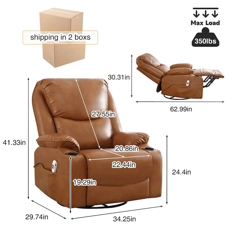 HOMYKA 34.2-Inch Wide Faux Leather Swivel Rocking Power Recliner Chair with USB Charging Port 13