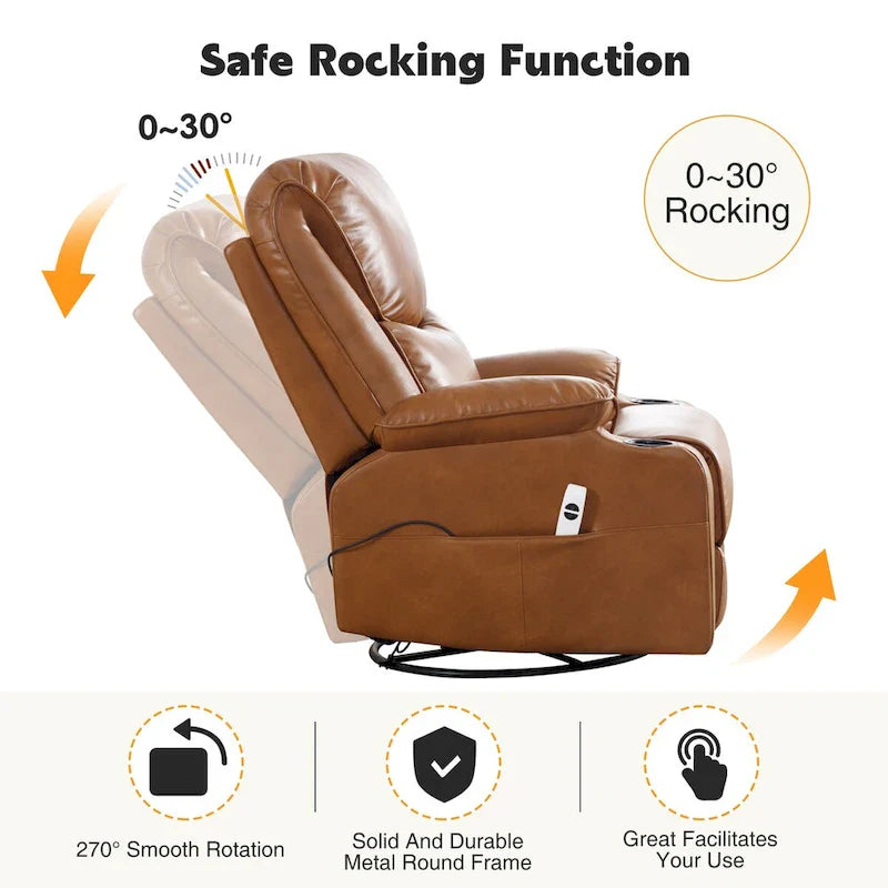 HOMYKA 34.2-Inch Wide Faux Leather Swivel Rocking Power Recliner Chair with USB Charging Port 15