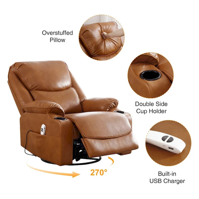 HOMYKA 34.2-Inch Wide Faux Leather Swivel Rocking Power Recliner Chair with USB Charging Port 16