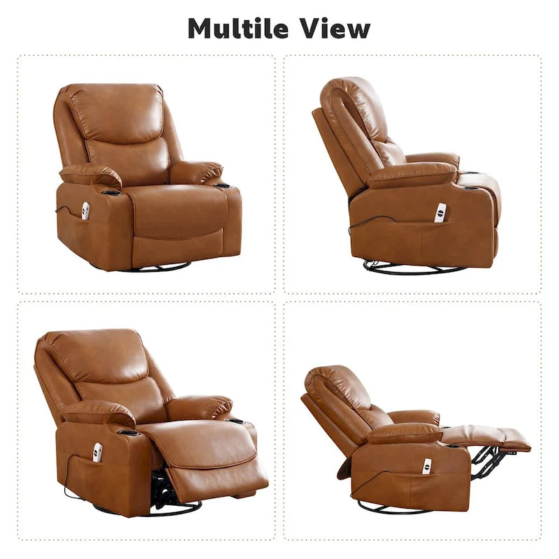 HOMYKA 34.2-Inch Wide Faux Leather Swivel Rocking Power Recliner Chair with USB Charging Port 17
