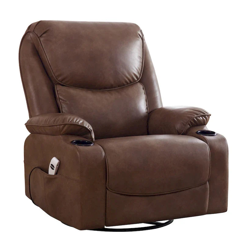 HOMYKA 34.2-Inch Wide Faux Leather Swivel Rocking Power Recliner Chair with USB Charging Port 19