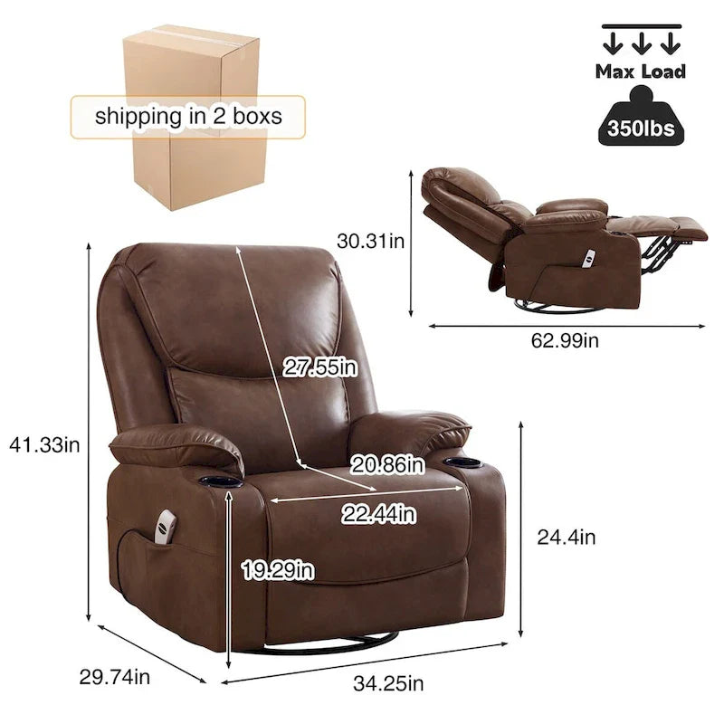 HOMYKA 34.2-Inch Wide Faux Leather Swivel Rocking Power Recliner Chair with USB Charging Port 20