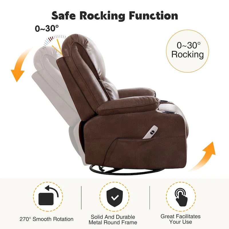 HOMYKA 34.2-Inch Wide Faux Leather Swivel Rocking Power Recliner Chair with USB Charging Port 22