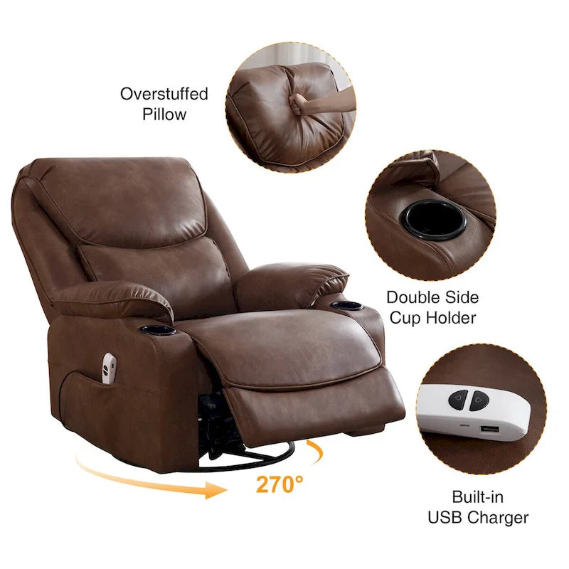 HOMYKA 34.2-Inch Wide Faux Leather Swivel Rocking Power Recliner Chair with USB Charging Port 23