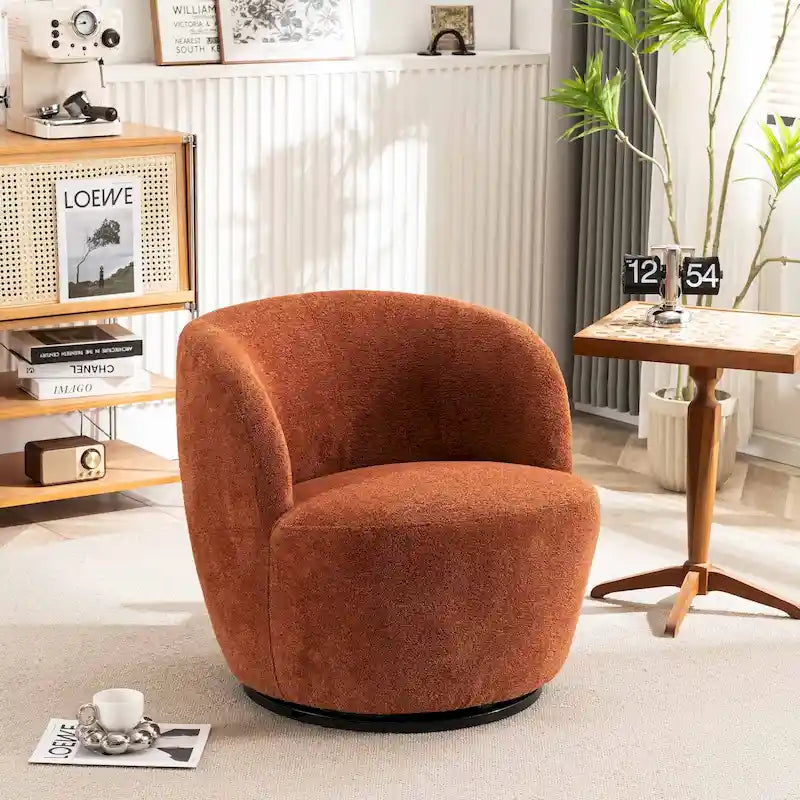Modern Swivel Barrel Chair with 360-Degree Rotation - Single Fabric Accent Chair 38