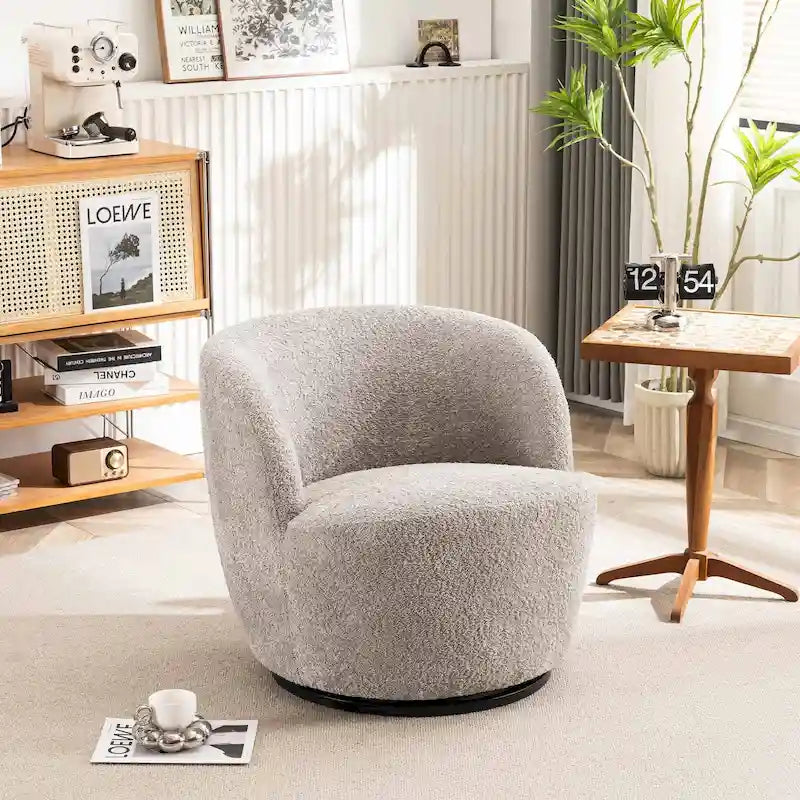 Modern Swivel Barrel Chair with 360-Degree Rotation - Single Fabric Accent Chair 40