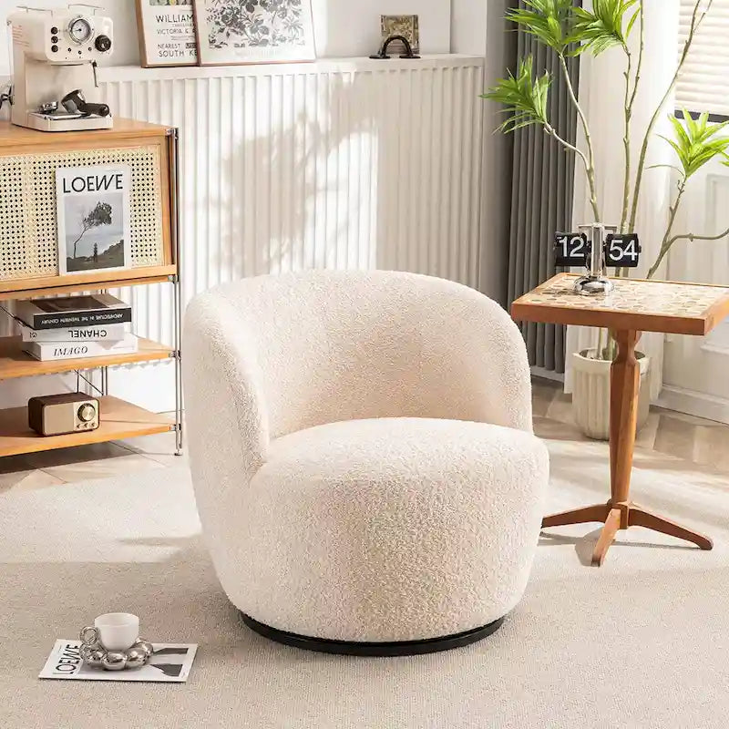 Modern Swivel Barrel Chair with 360-Degree Rotation - Single Fabric Accent Chair
