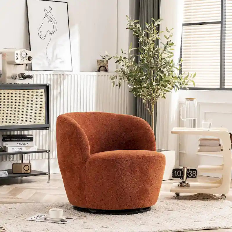 Modern Swivel Barrel Chair with 360-Degree Rotation - Single Fabric Accent Chair