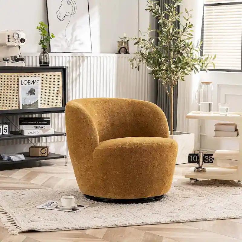 Modern Swivel Barrel Chair with 360-Degree Rotation - Single Fabric Accent Chair 4