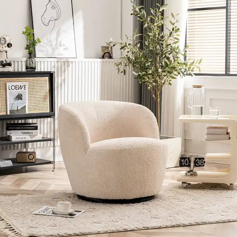 Modern Swivel Barrel Chair with 360-Degree Rotation - Single Fabric Accent Chair 5