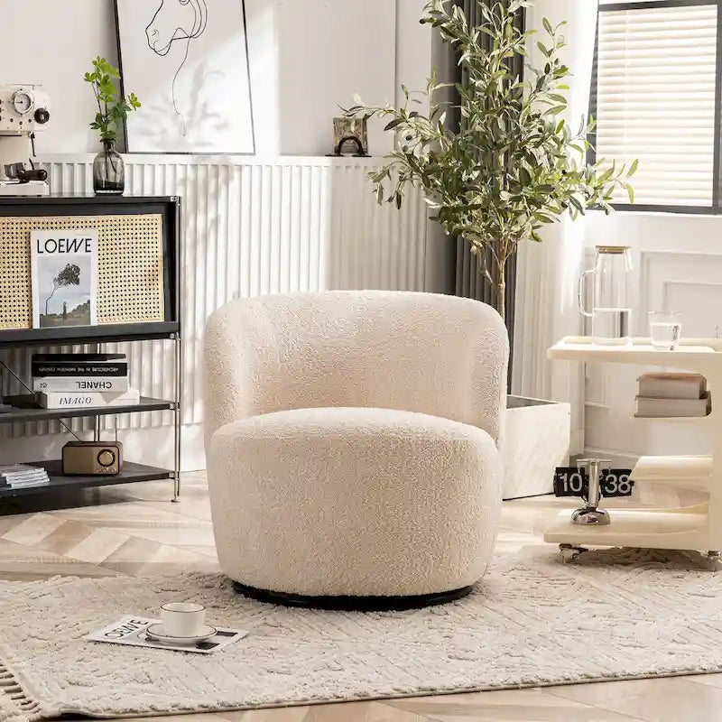 Modern Swivel Barrel Chair with 360-Degree Rotation - Single Fabric Accent Chair 11
