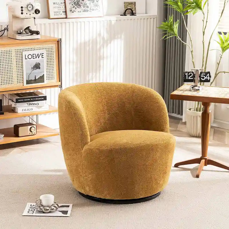 Modern Swivel Barrel Chair with 360-Degree Rotation - Single Fabric Accent Chair 15