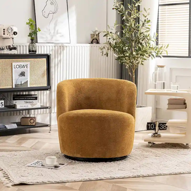 Modern Swivel Barrel Chair with 360-Degree Rotation - Single Fabric Accent Chair 18