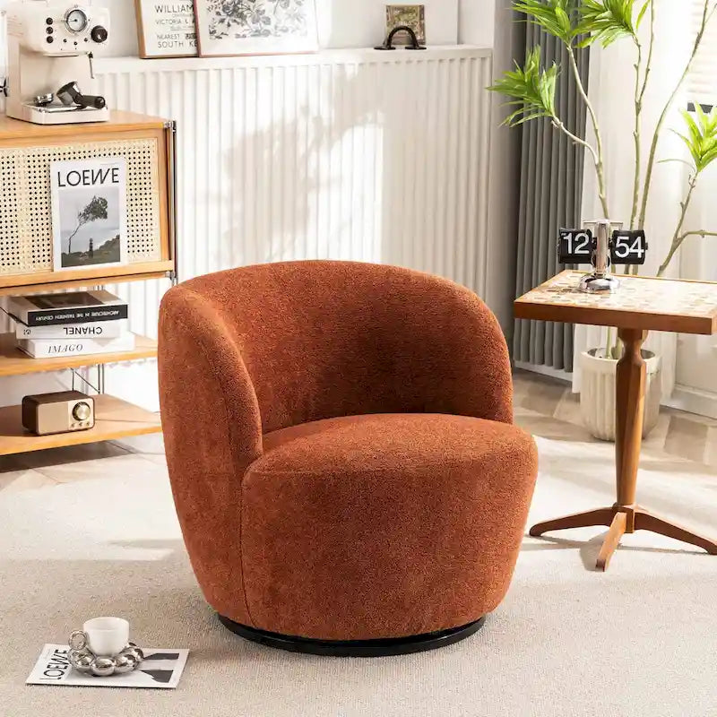 Modern Swivel Barrel Chair with 360-Degree Rotation - Single Fabric Accent Chair 23