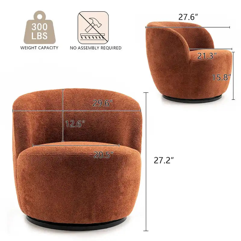 Modern Swivel Barrel Chair with 360-Degree Rotation - Single Fabric Accent Chair 24