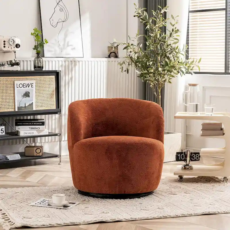 Modern Swivel Barrel Chair with 360-Degree Rotation - Single Fabric Accent Chair 26