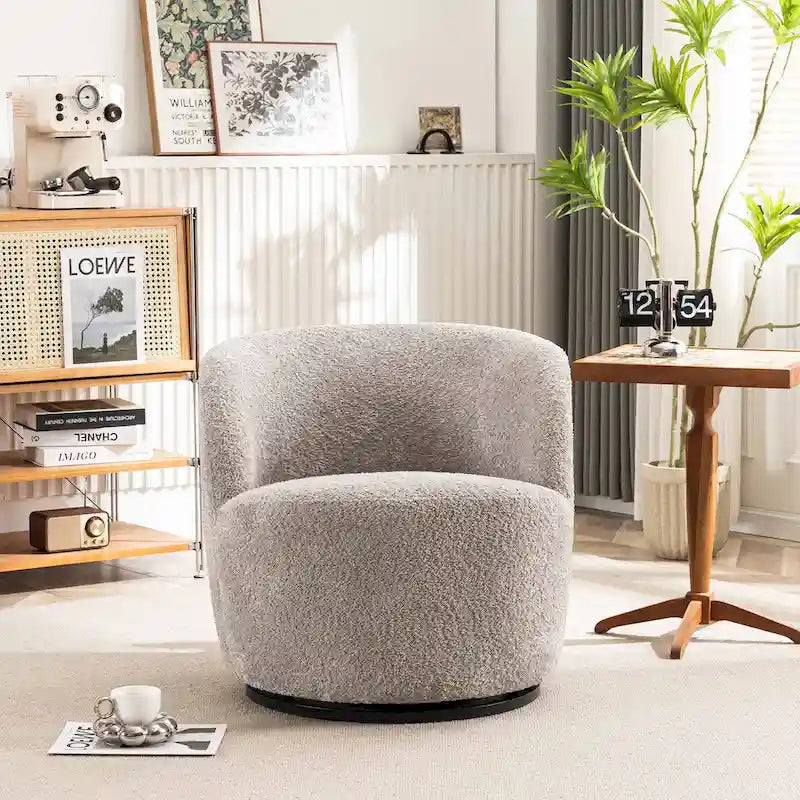 Modern Swivel Barrel Chair with 360-Degree Rotation - Single Fabric Accent Chair 33